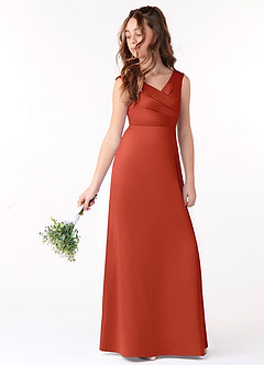 Azazie Sadia Junior A-Linie Plissee Stretch-Satin Kleid Rost image1