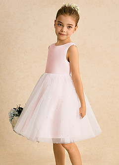 Azazie Esme Robe Demoiselle D'honneur Fillette Robe Princesse en Tulle Arc Rose Pâle image4