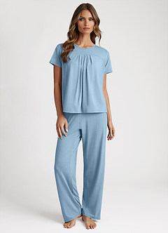 front Bamboo Fiber Pleated T-Shirt and Pants Pajama Set