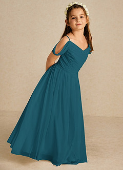 Azazie Chelle Flower Girl Dresses Ink Blue A-Line Pleated Chiffon Dress image5