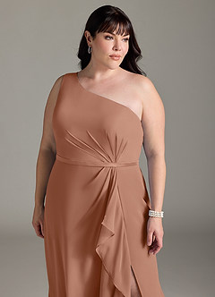 Azazie Liza Jurken voor bruidsmeisjes Jurk van Chiffon met Zeemeermin One-Shoulder Bronzeertint image15