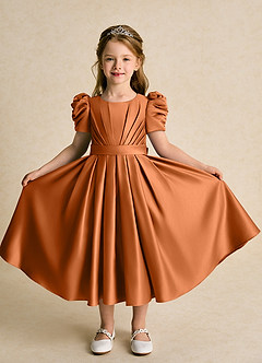 Azazie Miriam vestidos de niña de las flores Vestido de Cobre de Satin Mate de Princesa con Plisado image5
