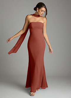 Azazie Saylor Brudtärnklänningar Klä av Sjöjungfru i Chiffong Axelbandslös Kastanjebrunt image7