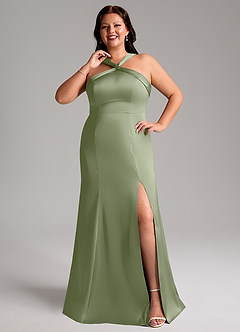 Azazie Rue Bridesmaid Dresses Pistachio Mermaid Pleated Stretch Satin Dress image8