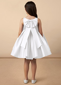 Azazie Bo Peep Flower Girl Dresses White A-Line Bow Matte Satin Dress image4