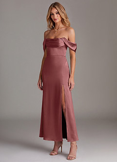 Azazie Saige Suknie dla druhen Syrena Zza ramienia Satyna elastyczna Długość kostki Sukienka image4