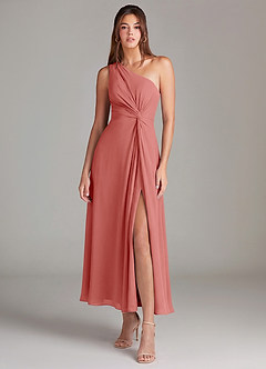 Azazie Brooke Robes de demoiselle d'honneur Robe Trapèze en Mousseline de soie Une épaule Antique Rose image1