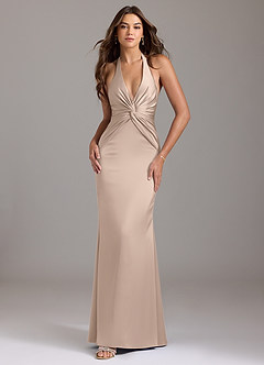 Azazie Valerie Vestidos de damas de honor Vestido Rosa Inglesa de Satén Elástico de Corte Sirena con Plisado image1