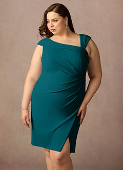 Azazie Cecily Final Sale Peacock Sheath Stretch Crepe Dress image11