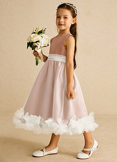 Azazie Stardust Flower Girl Dresses Champagne Rose A-Line Sleeveless Organza Dress image3