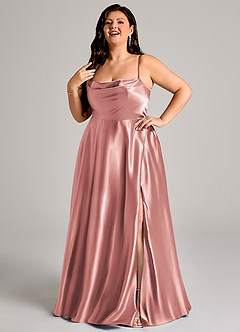 Azazie Elle Bridesmaid Dresses Dusty Rose A-Line with Pockets Metallic Satin Dress image3