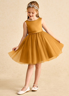 Azazie Jani Flower Girl Dresses Butterscotch A-Line Bow Tulle Dress image5
