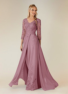 Azazie Noella Mother of the Bride Dresses Vintage Mauve A-Line V-Neck Lace Chiffon Dress image3