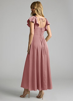 Azazie Bondi 신부 들러리 드레스 A라인 셔링 스트레치 새틴 발목 길이 드레스 image2