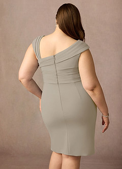 Azazie Cecily Final Sale Taupe Sheath Stretch Crepe Dress image12