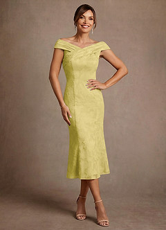 Azazie Keith Mother of the Bride Dresses Canary Sheath Pleated Floral Burnout Dress image1