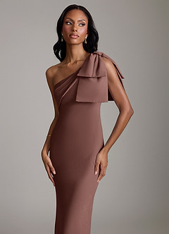 Azazie Yuanna Bridesmaid Dresses Espresso Mermaid One Shoulder Chiffon Dress image3