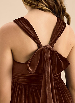 Azazie Jaylah Junior A-Linie Plissee Samt Kleid Umber image7