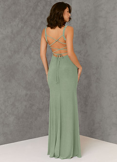 Azazie Nikki Bridesmaid Dresses Agave Sheath Corset Luxe Knit Dress image2