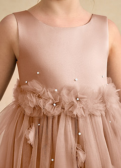 Azazie Lux Flower Girl Dresses Champagne Rose A-Line Beaded Tulle Dress image7
