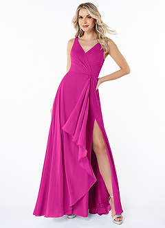 Azazie Calvi Vestidos de damas de honor Vestido de Fucsia de Gasa de Corte en A con Volante image4