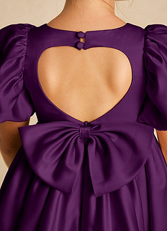 Azazie Muffin Flower Girl Dresses Grape A-Line with Sleeves Matte Satin Dress image4