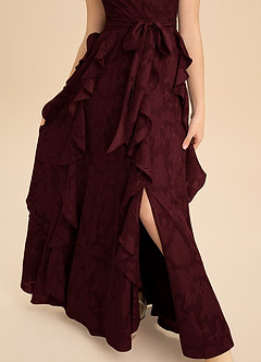 Azazie Peyton Junior Vestido de Cabernet de Devorado Floral de Corte en A con Plisado image8