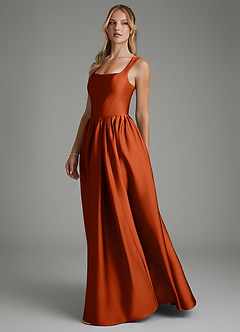 Azazie Nevaeh Bridesmaid Dresses Paprika A-Line Corset Stretch Satin Dress image5