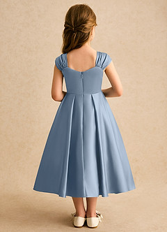 Azazie Yosemite Jurken voor bloemenmeisjes Baljurk Jurk van Mat Satijn Sweetheart Halslijn Stoffig Blauw image2