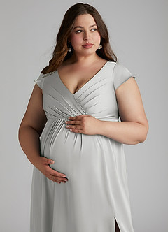 Azazie Allessia Maternity Bridesmaid Dresses A-Line Pleated Stretch Satin Floor-Length Dress image13