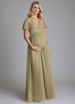 Azazie Verna Maternity Bridesmaid Dresses A-Line V-Neck Ruched Chiffon Floor-Length Dress image3