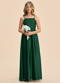 Azazie Kai Junior A-Linie Plissee Stretch-Satin Kleid Dunkelgrün image6