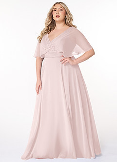 Azazie Pamela Robes de demoiselle d'honneur Robe Trapèze en Mousseline de soie Col V plissé Rose Pâle image12