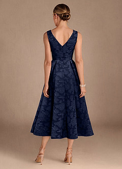 Azazie Fulton Mother of the Bride Dresses Dark Navy A-Line Pleated Floral Burnout Dress image3