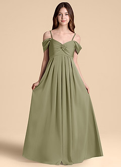 Azazie Kaitlynn Junior Vestido de Pistacho de Satén Elástico de Corte en A con Vestidos sin tirantes image6