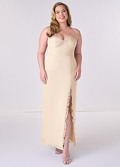 Barbie ♥ Azazie Bridesmaid Dresses White Alabaster Sheath Corset Chiffon Dress image6