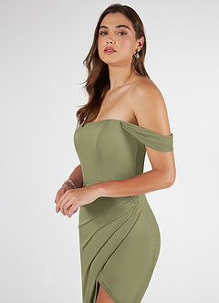 Azazie Kit Jurken voor bruidsmeisjes Jurk van Mesh met Zeemeermin Off the Shoulder Pistache image5