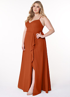 Azazie Naeem Bridesmaid Dresses Burnt Orange A-Line V-Neck Ruffle Chiffon Dress image10