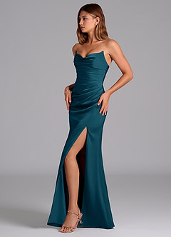 Azazie Claudelle Suknie dla druhen Syrena Bez ramiączek Satyna elastyczna Do ziemi Sukienka image3