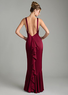 Azazie Tamera Bridesmaid Dresses Burgundy Mermaid Pleated Stretch Satin Dress image1