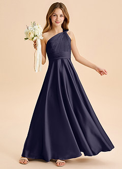 Azazie Charlize Junior Vestido de Tormenta de Satén Elástico de Corte en A con Plisado image1