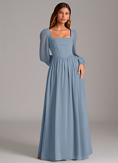 Azazie Maree Bridesmaid Dresses Dusty Blue A-Line Corset Chiffon Dress image4