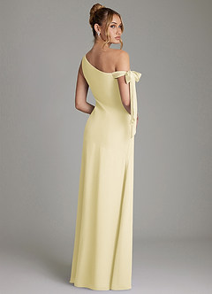 Azazie Aylin Final Sale Lemon Sorbet Sheath Off the Shoulder Chiffon Dress image2