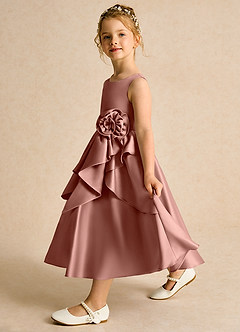 Azazie Hermia Flower Girl Dresses Cedar Rose A-Line Sleeveless Matte Satin Dress image4