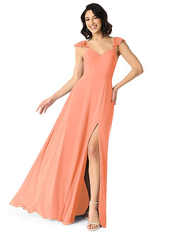 Azazie Everett Bridesmaid Dresses Sunset A-Line V-neck Ruched Chiffon Dress image1
