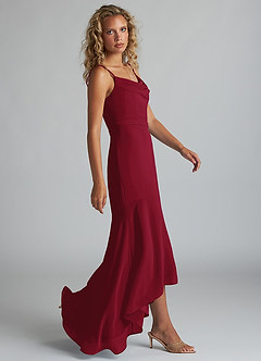 Azazie Summer Bridesmaid Dresses Burgundy Mermaid Scoop Cowl Chiffon Dress image3