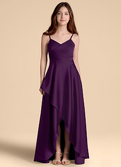 Azazie Prisha Junior A-Linie Plissee Stretch-Satin Kleid Traube image5