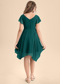 Azazie Janeaurelia Junior Abito A-Line in Chiffon Plissettato Verde Pavone image2