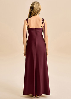 Azazie Willa Junior Vestido de Cabernet de Satén Elástico de Corte en A con Lazo image6