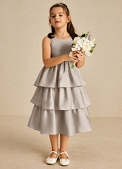 Azazie Margery Blumenmädchenkleider A-Linie Schleifen Stretch-Satin Kleid Frost image2